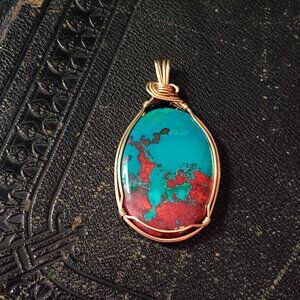 Sonora Sunset Chrysocolla Pendant  - Turquoise and Red Mermaid Fairy Jewelry